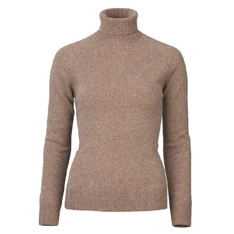 Laksen Westminster Ladies Lambswool Roll Neck Jumper - Camel Striped Floral Plaid