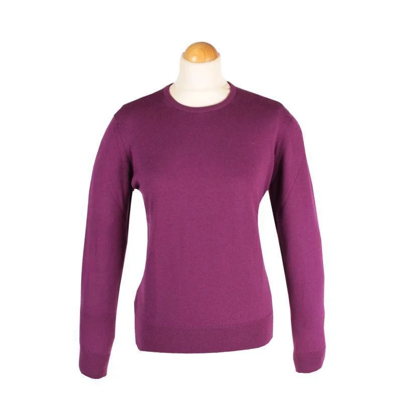 Peter Scott Ladies Merino Round Neck Jumper - Magenta Open Front Closed Front Wrap Front Peter Scott Ladies Merino Round Neck Jumper - Magenta Open Front Closed Front Wrap Front