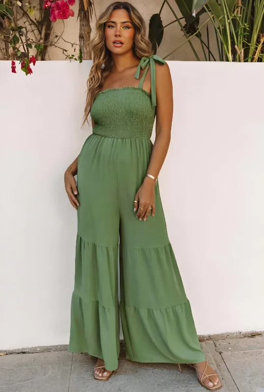 Sage Green Tiered Wide Leg Jumper Mesh Blend Leather Blend Suede Blend