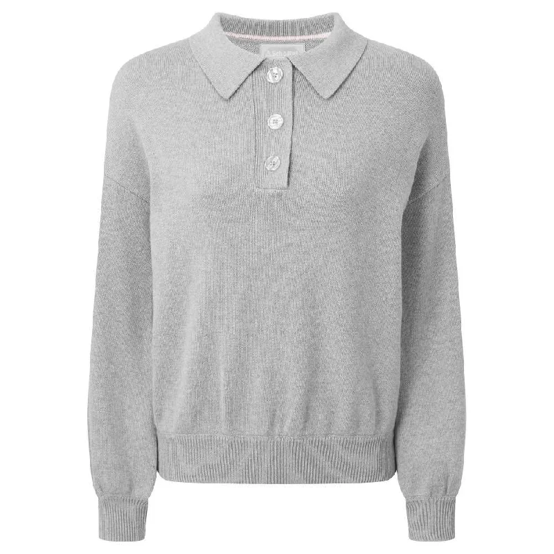 Schoffel Clovelly Collared Cotton Silk Ladies Jumper - Silver Grey Ribbed Striped Patterned Schoffel Clovelly Collared Cotton Silk Ladies Jumper - Silver Grey Ribbed Striped Patterned