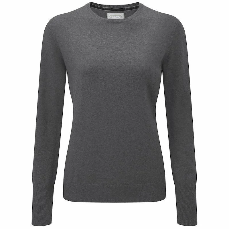 Schoffel Cotton Cashmere Ladies Crew Neck Jumper - Flannel Elegant Classic Vintage