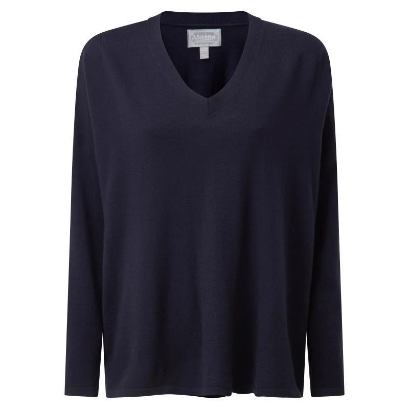 Schoffel Devon Merino Ladies Jumper - Navy Chenille Brocade Lace