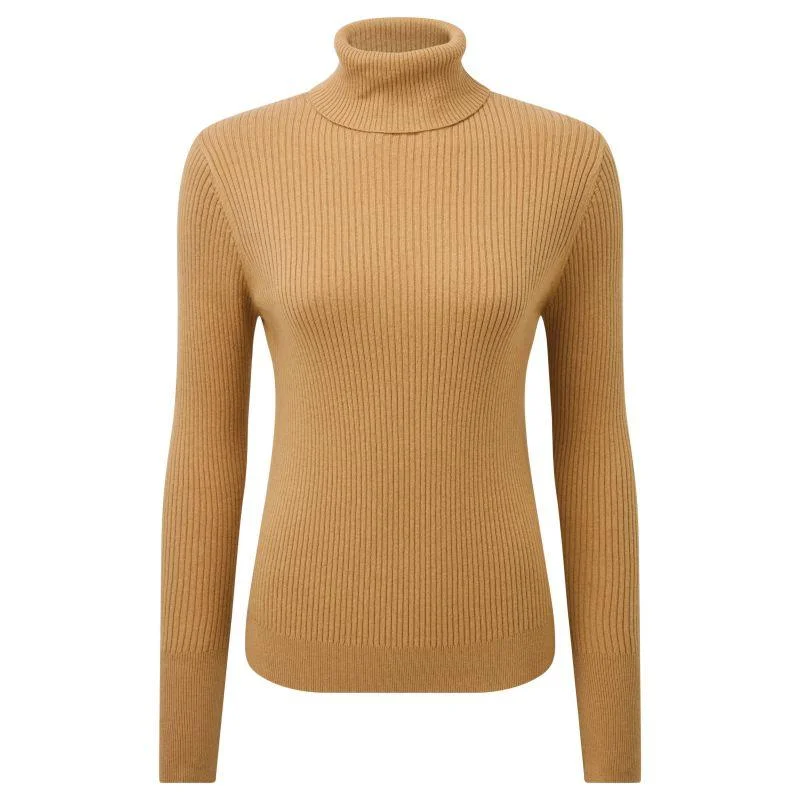 Schoffel Etive Ladies Roll Neck Jumper - Camel Mesh Blend Leather Blend Suede Blend