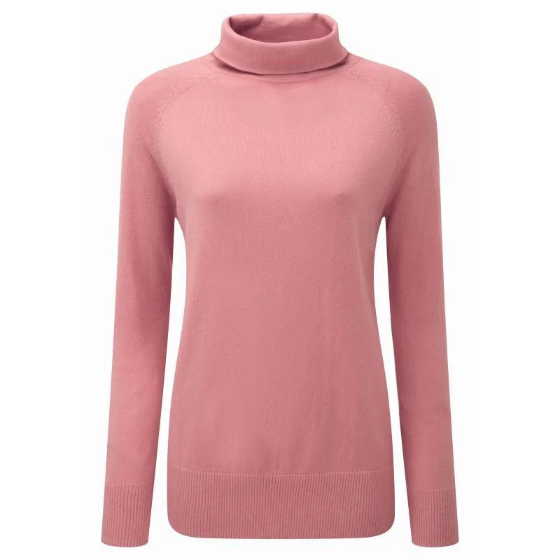 Schoffel Ladies Cotton Cashmere Turtle Neck Jumper - Rose Solid Print Embellished