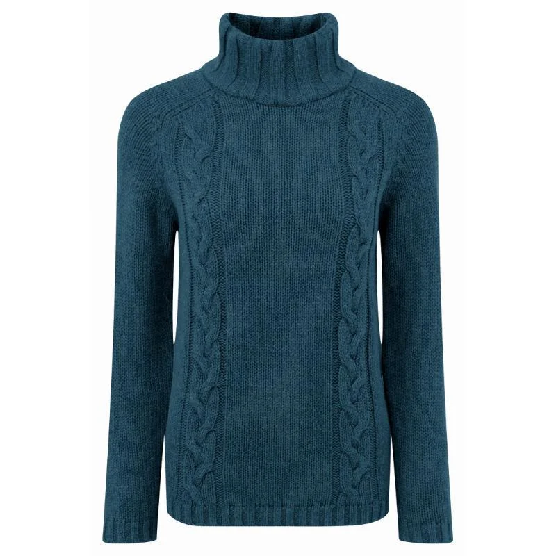 Schoffel Ladies Merino Cable Roll Neck Jumper - Kingfisher Herringbone Houndstooth Plaid Schoffel Ladies Merino Cable Roll Neck Jumper - Kingfisher Herringbone Houndstooth Plaid