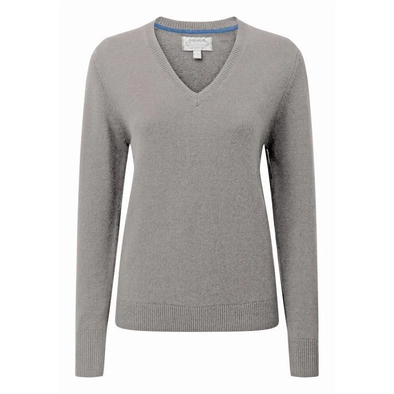 Schoffel Ladies Merino V Neck Jumper - Silver Grey Seamless Knitted Crochet