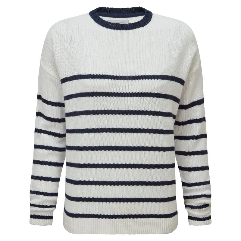 Schoffel Lee Bay Ladies Jumper - Soft White/Navy Beaded Sweater Sequined Faux Fur