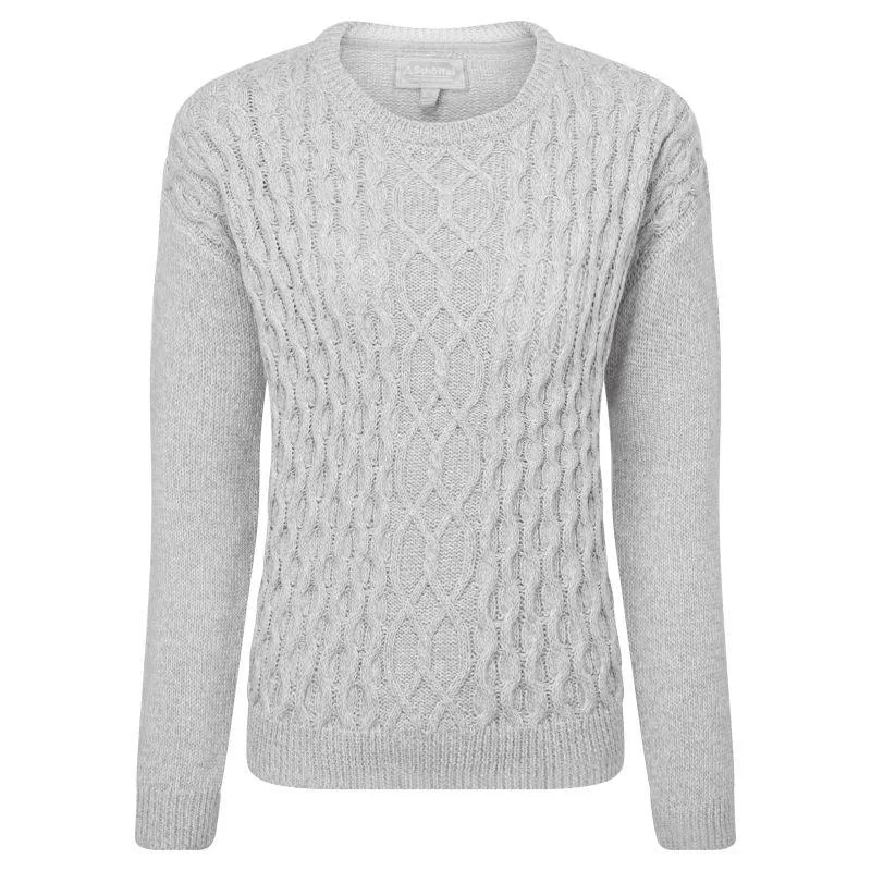 Schoffel Maree Ladies Crew Neck Jumper - Silver Beaded Sweater Sequined Faux Fur