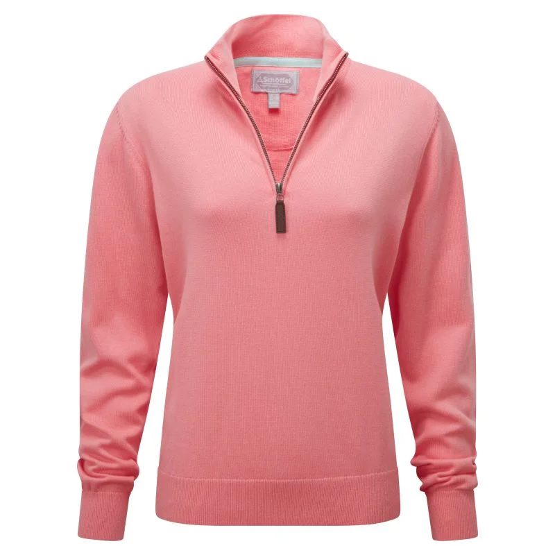 Schoffel Polperro Pima 1/4 Zip Ladies Jumper - Flamingo Glossy Satin Silk