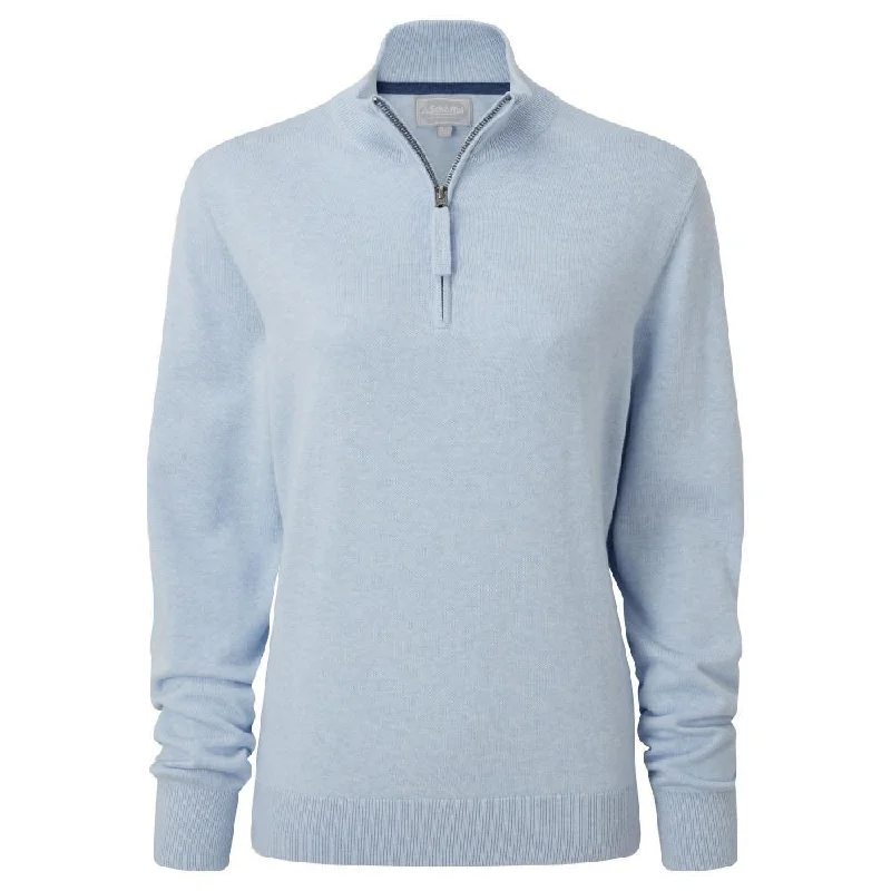 Schoffel Polperro Pima 1/4 Zip Ladies Jumper - Pale Blue Boat Neck Shawl Collar Notched Collar Schoffel Polperro Pima 1/4 Zip Ladies Jumper - Pale Blue Boat Neck Shawl Collar Notched Collar