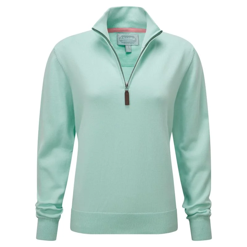 Schoffel Polperro Pima 1/4 Zip Ladies Jumper - Pale Mint Toggled Drawstring Belted