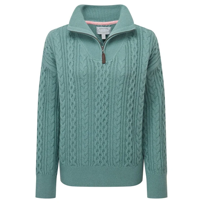 Schoffel Settle 1/4 Zip Ladies Jumper - Arctic Blue Striped Floral Plaid