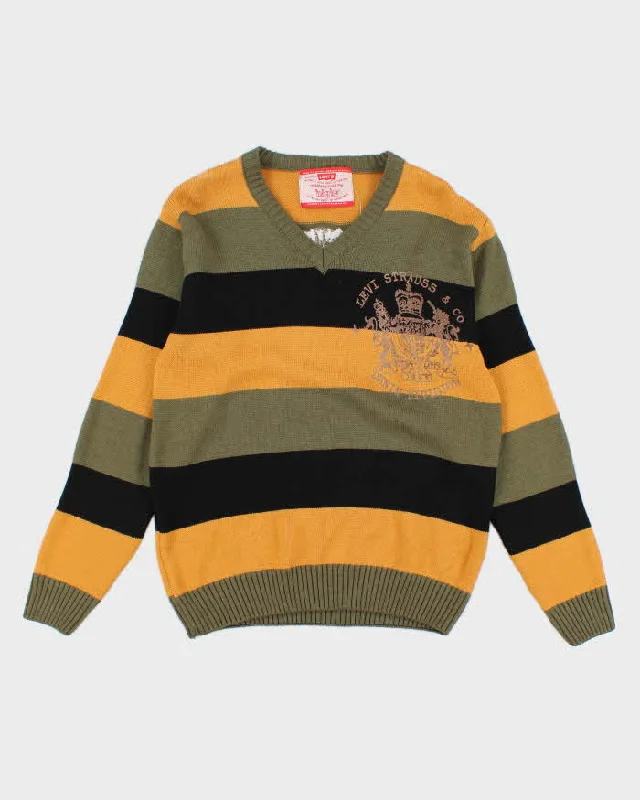 Womens Black and Yellow Striped Levi's Jumper - S Collared Crew Neck Turtle Neck