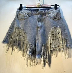 2023 New Summer Sexy Diamond Crystal Rhinestone 3XL High Waist Tassel Ripped Jean Shorts Women Denim Shorts For Women Classic Slim Fit Jeans 2023 New Summer Sexy Diamond Crystal Rhinestone 3XL High Waist Tassel Ripped Jean Shorts Women Denim Shorts For Women Classic Slim Fit Jeans