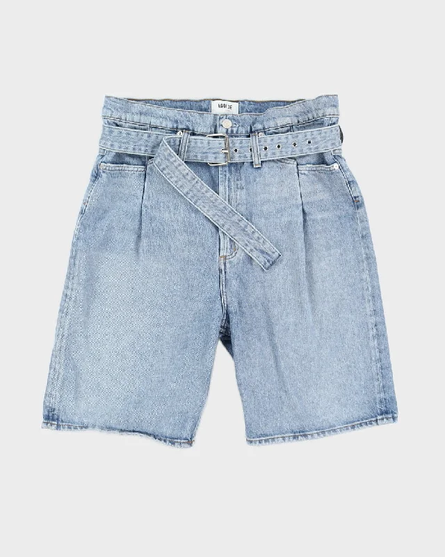 Agolde Pleated Belted Jean Shorts - S Comfortable Distressed Straight-Leg Jeans