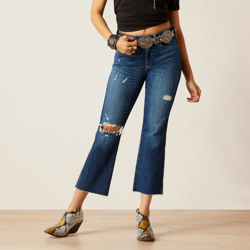 Women's High Rise Caroly Flare Crop Jean Stylish Tapered Fit Jeans