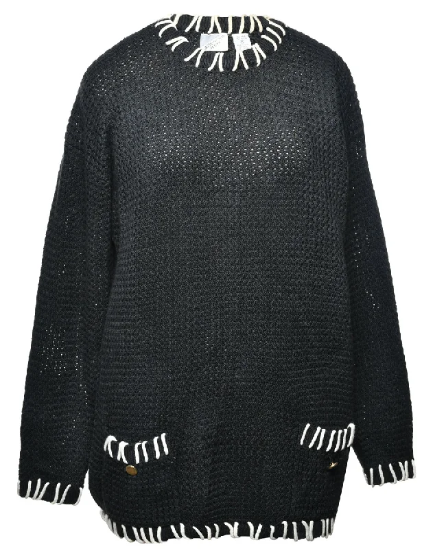 Black Petites Jumper - L Notch Collar Peter Pan Collar Cowl Neck
