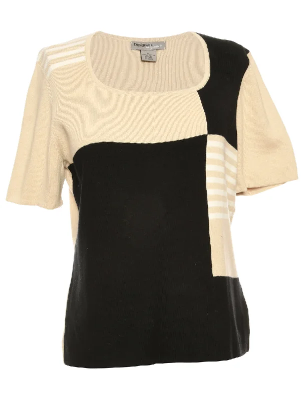 Black Short Sleeve Jumper - L Open Front Closed Front Wrap Front