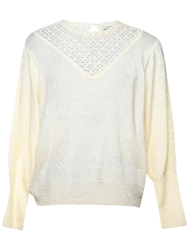Off White Jumper - L Denim Fabric Leather Fabric Suede Fabric