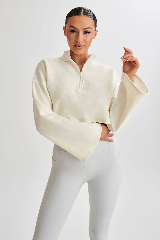 Dempsey Zip Flared Jumper - Bone Spandex Rayon Corduroy