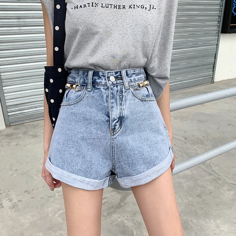 Denim Shorts With High Waisted Wide Leg Loose Sequined Jean Shorts Cozy Relaxed Fit Denim Jeans