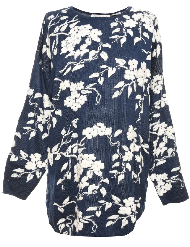 Floral Pattern Jumper - L Plaid Sweater Polka Dot Checkered