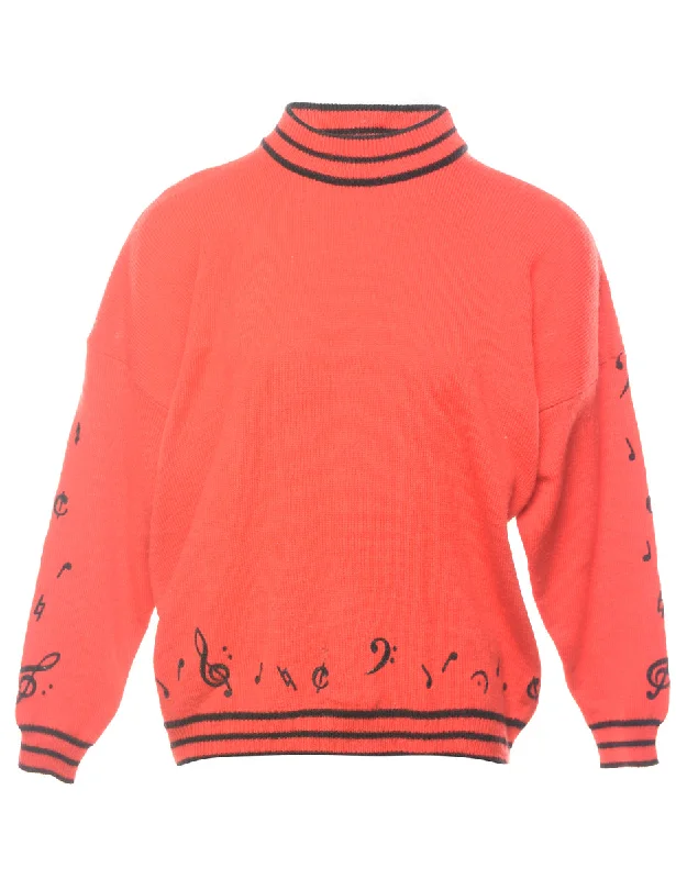 High Neck  Jumper - M Graphic Sweater Embroidered Appliqued