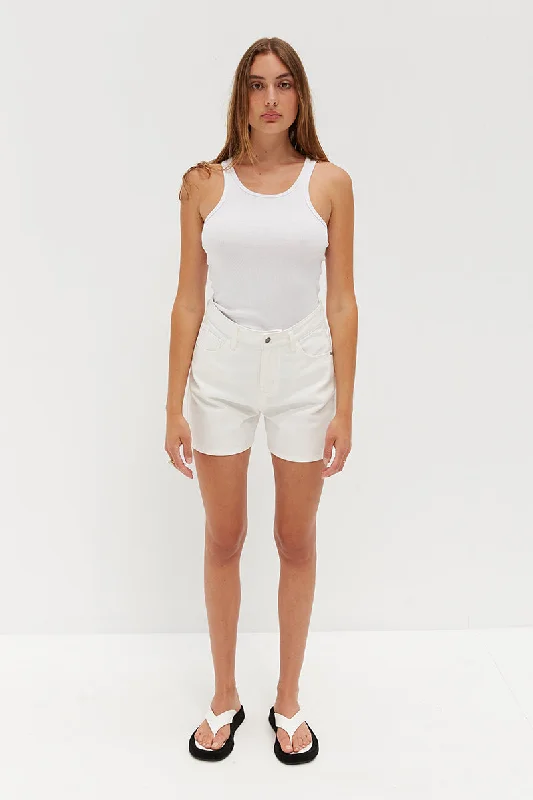 Jean Shorts - White Comfortable Zip-Fly Denim Jeans