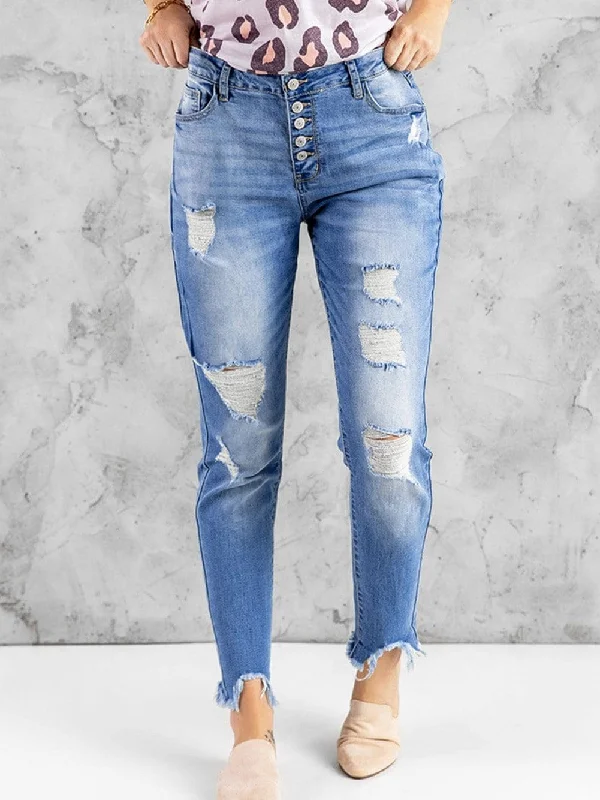 Judy Blue Melanie Full Size High Waisted Distressed Boyfriend Jean Stylish Stone-Wash Denim Jeans