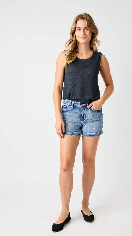 JUDY BLUE SPILT SIDE STRETCH JEAN SHORTS Trendy Colored Denim Jeans