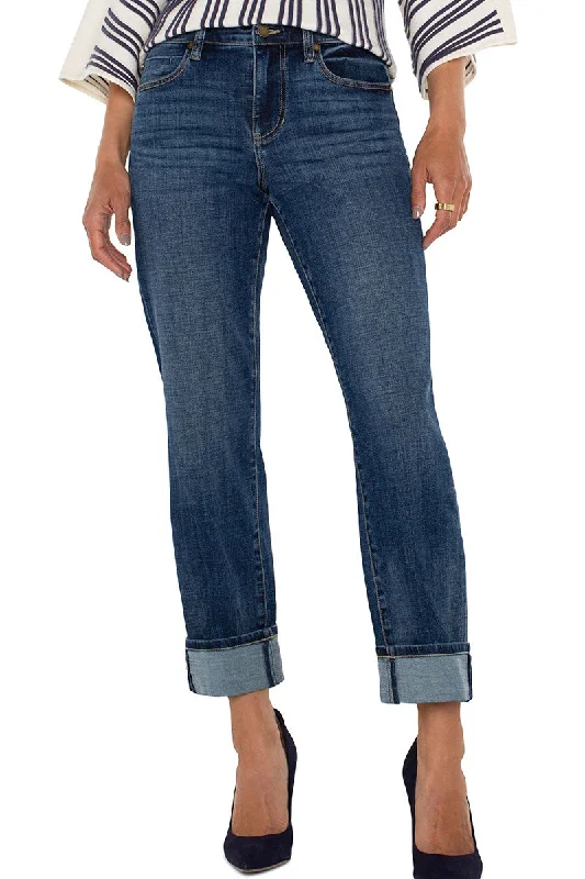 Liverpool Marley Girlfriend Cuffed Eco Jean in Rushland Wash Trendy Acid Wash Skinny Jeans