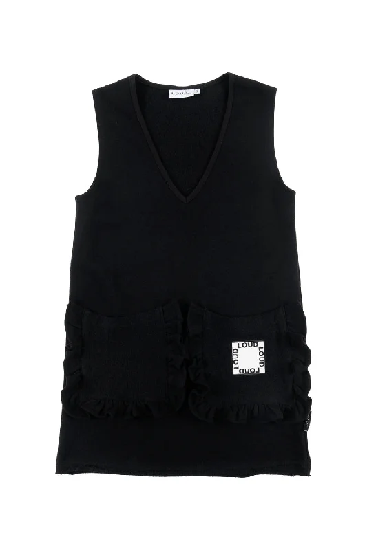 LOUD BLACK/WHITE RUFFLE TRIM POCKET JUMPER Plaid Sweater Polka Dot Checkered