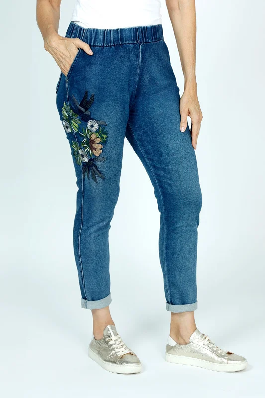 Organic Rags Embroidered Ankle Jean Trendy Bootcut High-Waisted Jeans
