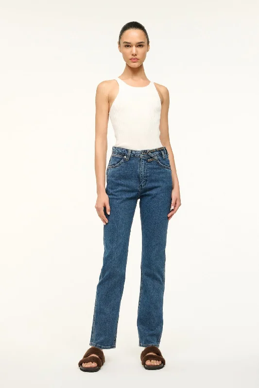 STAUD + WRANGLER THE EVERYDAY JEAN | INDIGO WASH Elegant High-Waisted Flared Jeans