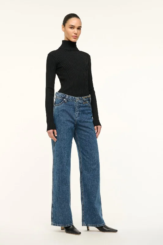 STAUD + WRANGLER THE LOOSE JEAN | INDIGO WASH Comfortable Zip-Up Skinny Jeans
