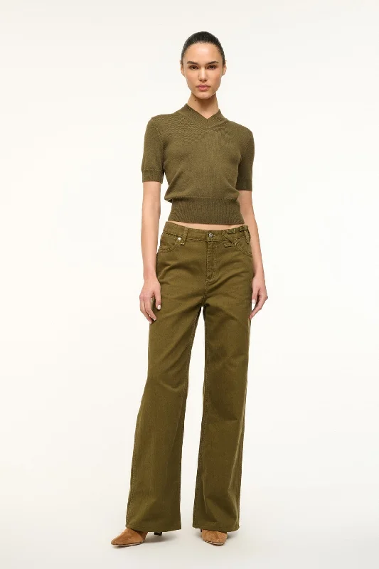 STAUD + WRANGLER THE LOOSE JEAN | SERGEANT GREEN Trendy Button-Up High-Waist Jeans