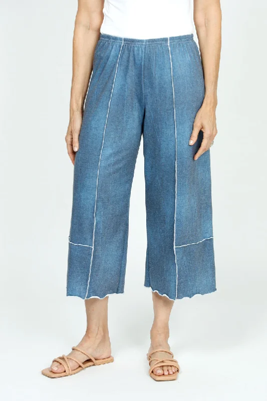 Top Ligne Jean Terry Seamed Crop Trendy Cut-Off Denim Shorts