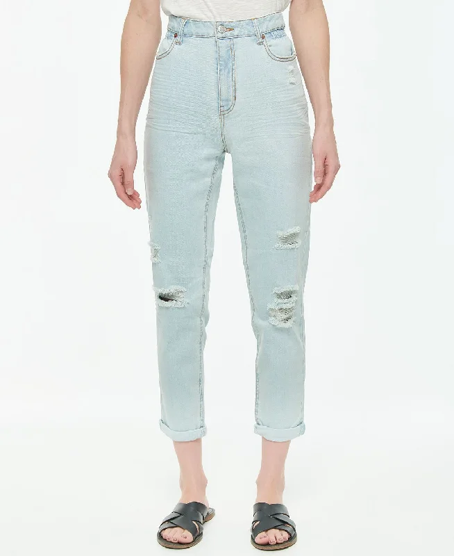 Vanilla Star Juniors' Ripped Mom Jean Blue Trendy Layered Pocket Jeans