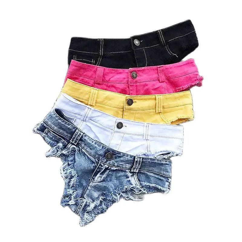Women's Low Waist Tassel Denim Jean Shorts Chic Dark-Wash Skinny Jeans