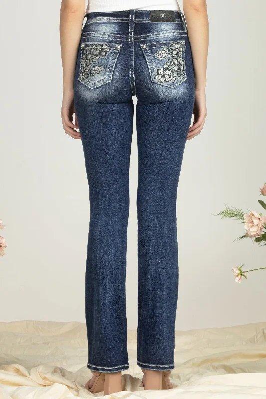 Women's Three Flower Sequined Denim Jean Fashionable Mom Jeans