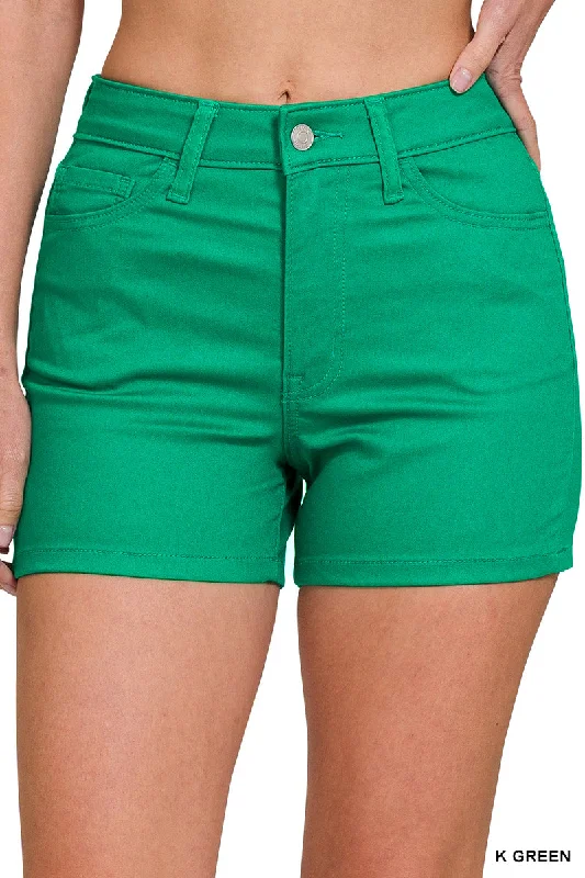 Zenana High Rise Color Jean Shorts Elegant Tapered Leg Denim