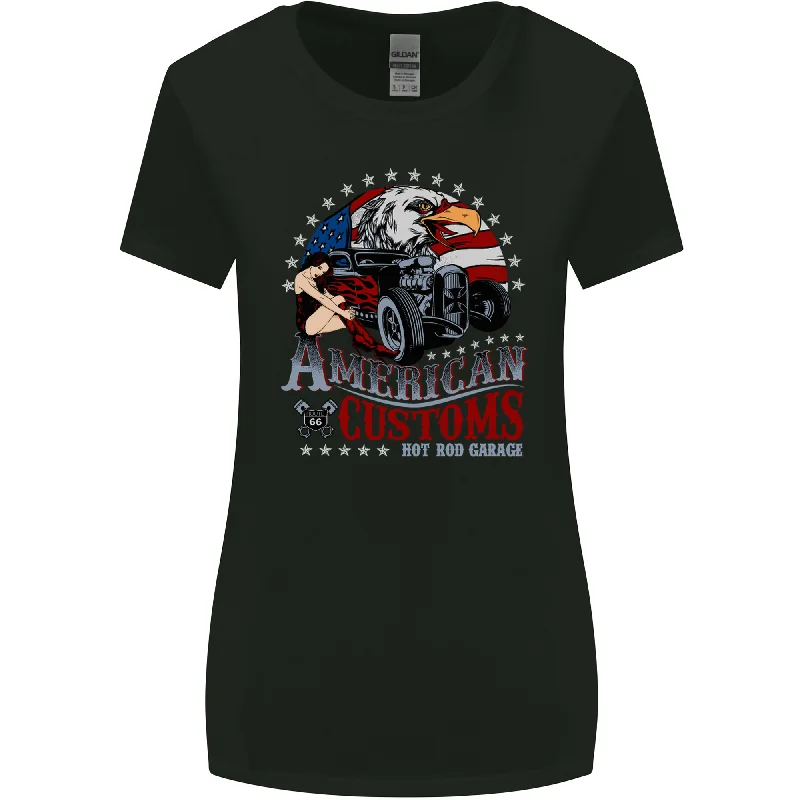 American Customs Hot Rod Garage USA Womens Wider Cut T-Shirt Cotton Fabric Linen Fabric Terry Fabric American Customs Hot Rod Garage USA Womens Wider Cut T-Shirt Cotton Fabric Linen Fabric Terry Fabric