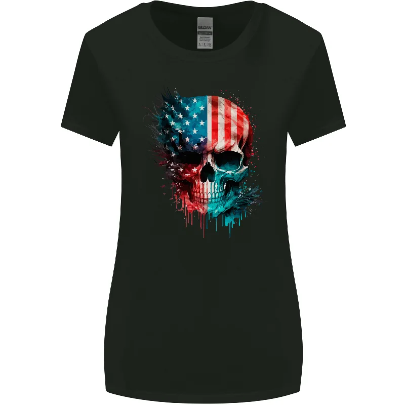 American Flag Skull USA Biker Motorcycle Veteran Womens Wider Cut T-Shirt Chenille Fabric Brocade Fabric Lace Fabric American Flag Skull USA Biker Motorcycle Veteran Womens Wider Cut T-Shirt Chenille Fabric Brocade Fabric Lace Fabric