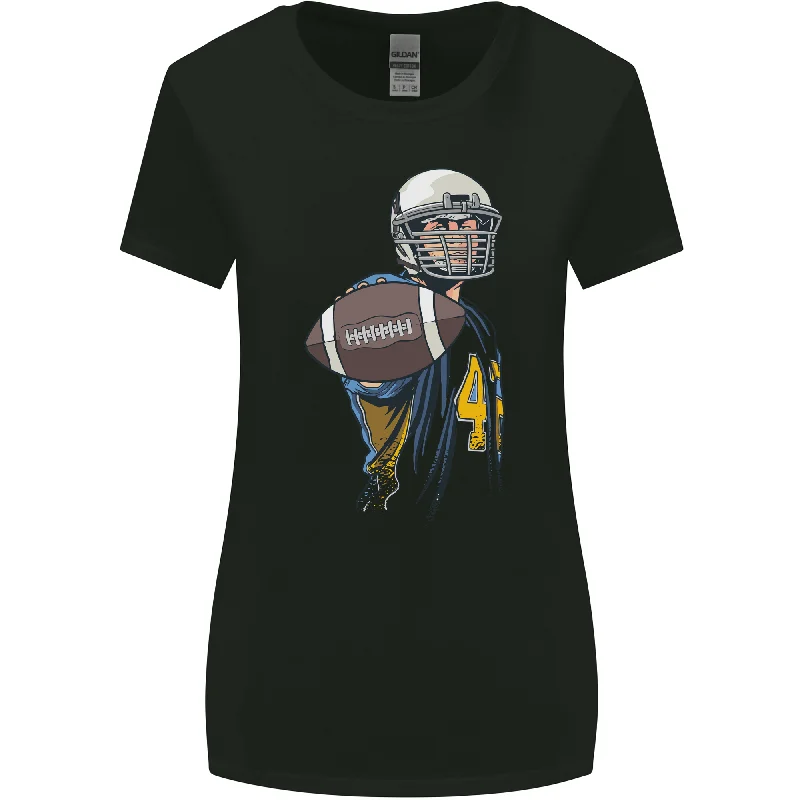 American Football Player Holding a Ball Womens Wider Cut T-Shirt Welt Pockets Slit Pockets American Football Player Holding a Ball Womens Wider Cut T-Shirt Welt Pockets Slit Pockets