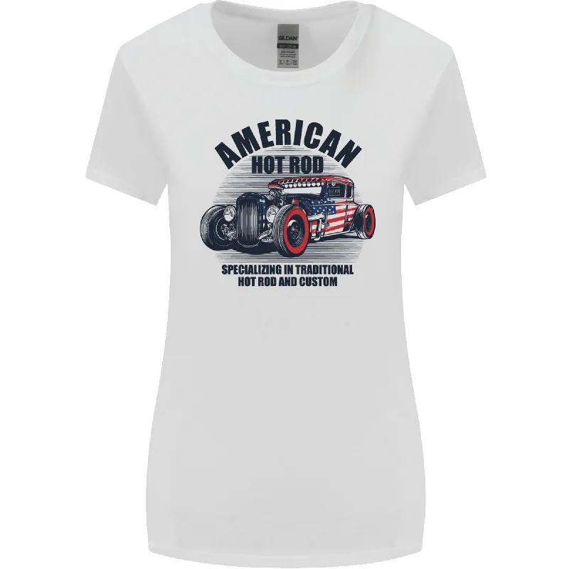 American Hot Rod Hotrod Enthusiast Car Womens Wider Cut T-Shirt Real Fur Shearling Chenille