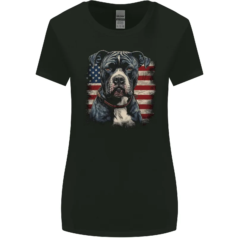 American Pitbul With USA Flag America Dog Womens Wider Cut T-Shirt Hooded Caped Shawl Collar American Pitbul With USA Flag America Dog Womens Wider Cut T-Shirt Hooded Caped Shawl Collar