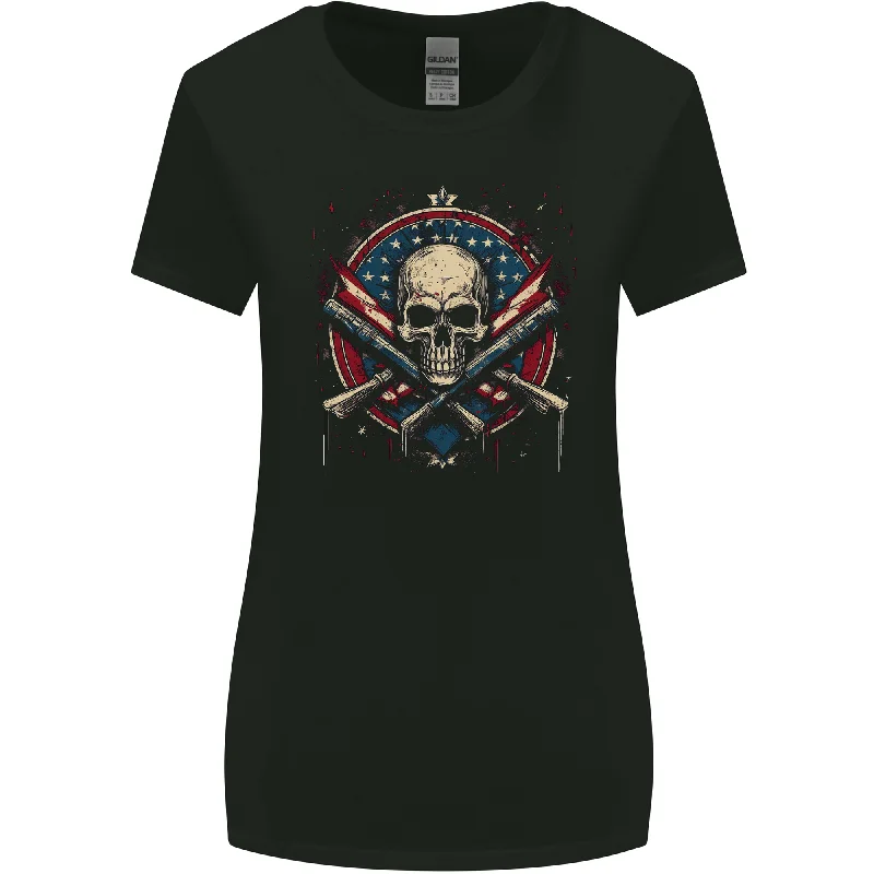 American Skull Shield USA Flag Womens Wider Cut T-Shirt V-Neck T-Shirt Long Sleeve Cotton American Skull Shield USA Flag Womens Wider Cut T-Shirt V-Neck T-Shirt Long Sleeve Cotton