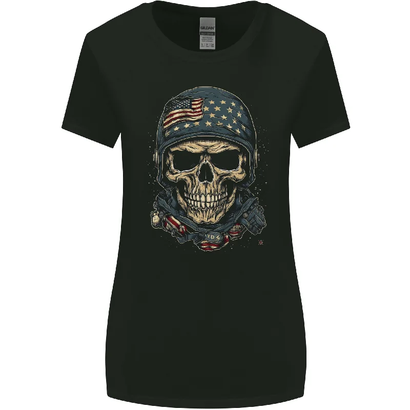 American Skull USA Womens Wider Cut T-Shirt Anti-Pilling Machine Wash Handmade