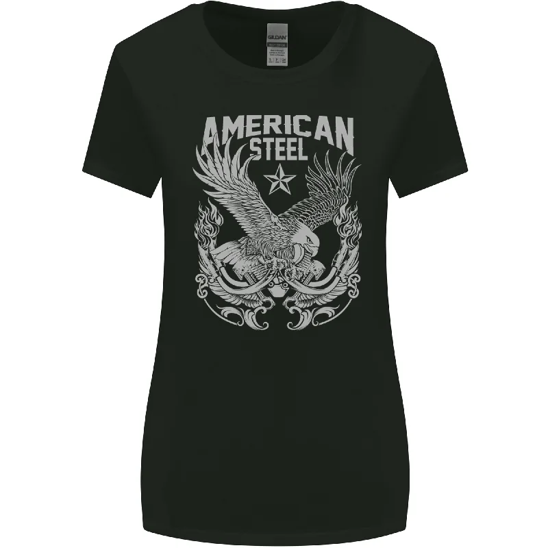 American Steel Motorbike Motorcycle Biker Womens Wider Cut T-Shirt Zippered Buttoned Snapped American Steel Motorbike Motorcycle Biker Womens Wider Cut T-Shirt Zippered Buttoned Snapped