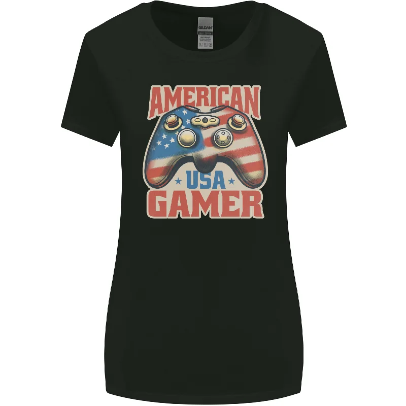 American USA Gamer Video Games Joypad Womens Wider Cut T-Shirt Knit Fabric Woven Fabric Fleece Fabric American USA Gamer Video Games Joypad Womens Wider Cut T-Shirt Knit Fabric Woven Fabric Fleece Fabric